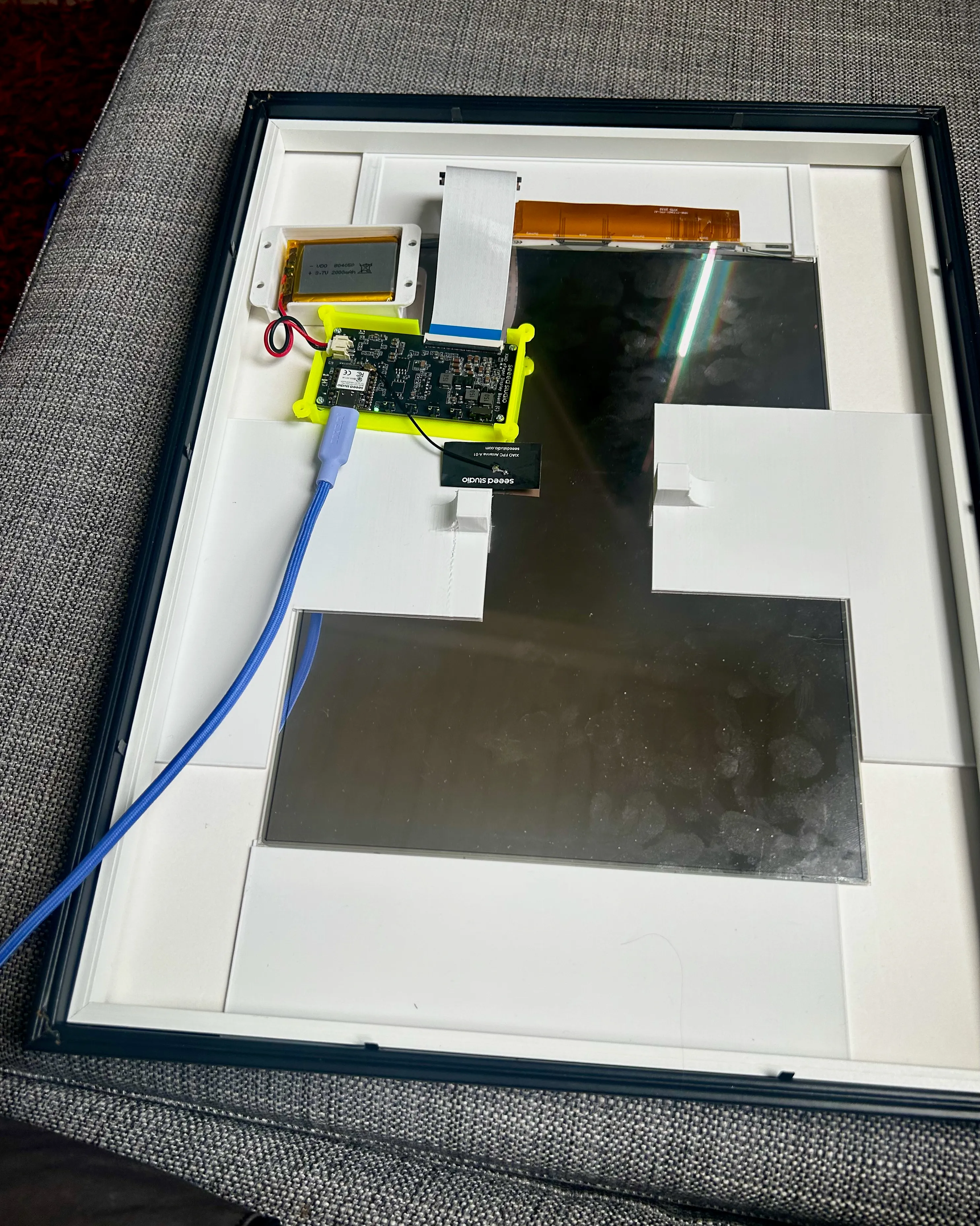 Panel mounted in frame, with jigs mounted